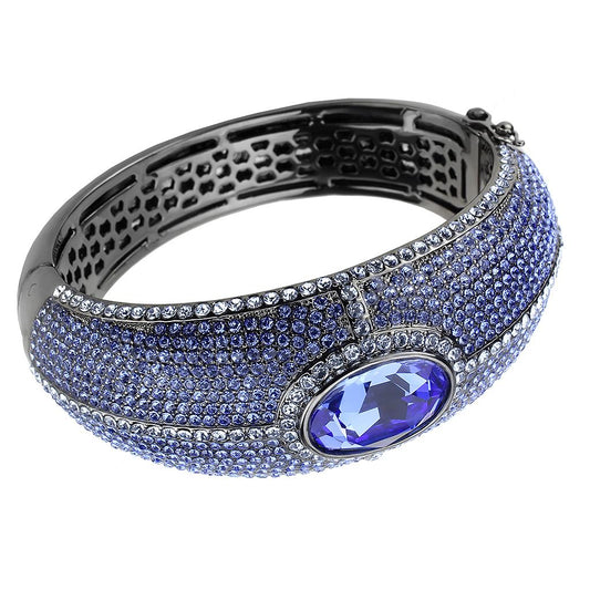 LO4283 - TIN Cobalt Black Brass Bangle with Top Grade Crystal in Sapphire-0
