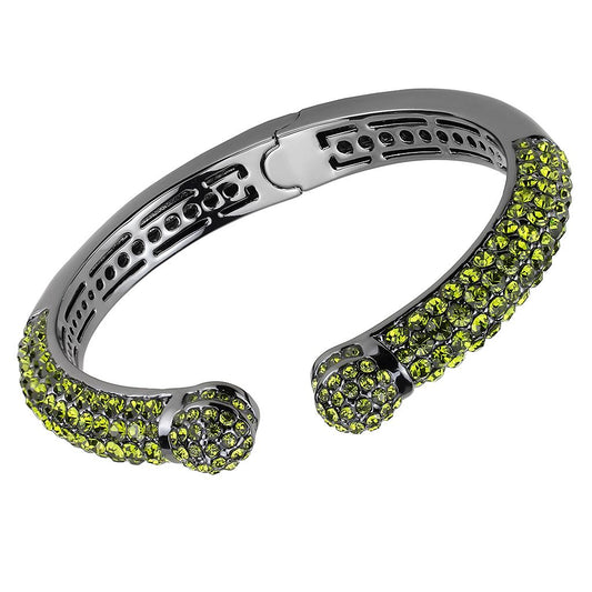 LO4284 - TIN Cobalt Black Brass Bangle with Top Grade Crystal in Olivine color-0