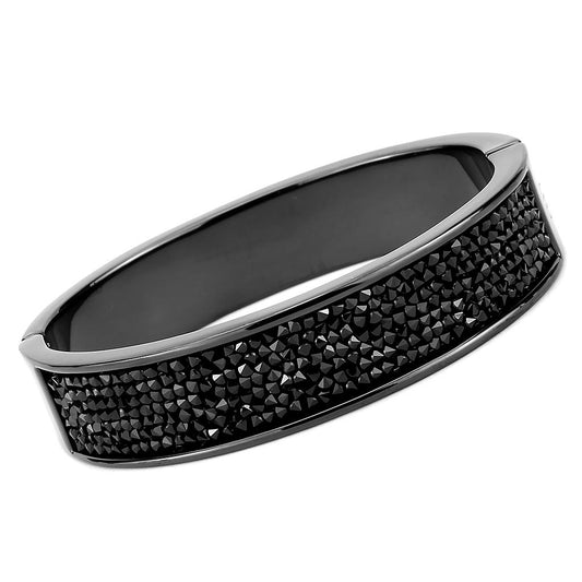 LO4286 - IP Black(Ion Plating) Brass Bangle with Top Grade Crystal in Jet-0