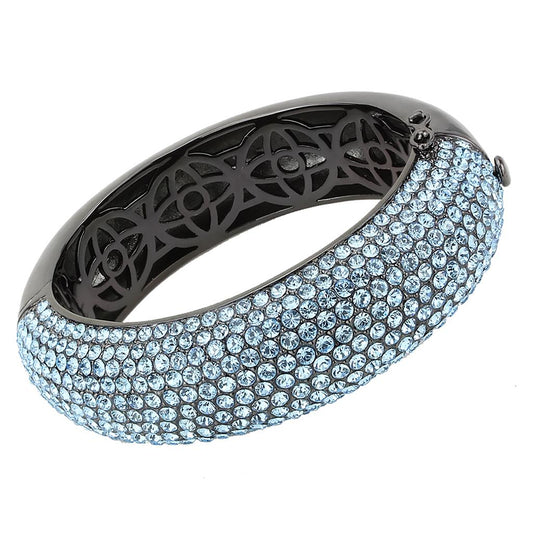 LO4305 - TIN Cobalt Black Brass Bangle with Top Grade Crystal in Sea Blue-0