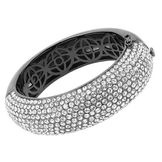 LO4308 - TIN Cobalt Black Brass Bangle with Top Grade Crystal in Clear-0