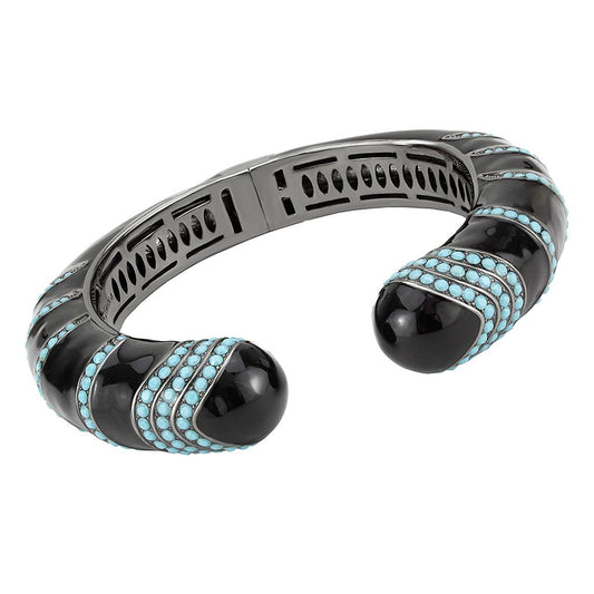 LO4323 - TIN Cobalt Black Brass Bangle with Top Grade Crystal in Turquoise-0