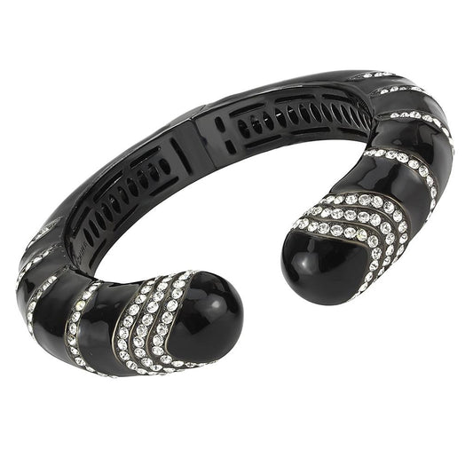 LO4324 - TIN Cobalt Black Brass Bangle with Top Grade Crystal in Clear-0