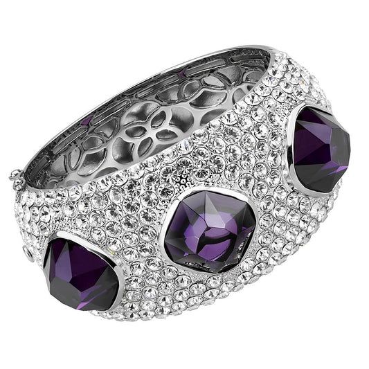 LO4330 - Rhodium Brass Bangle with AAA Grade CZ in Amethyst-0