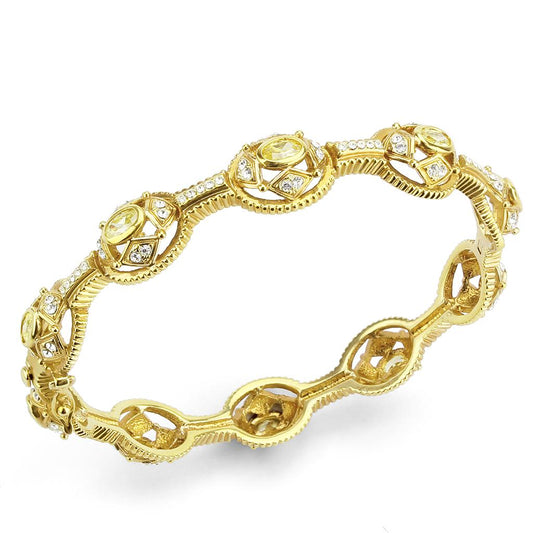 LO4335 - Gold Brass Bangle with AAA Grade CZ in Citrine Yellow-0