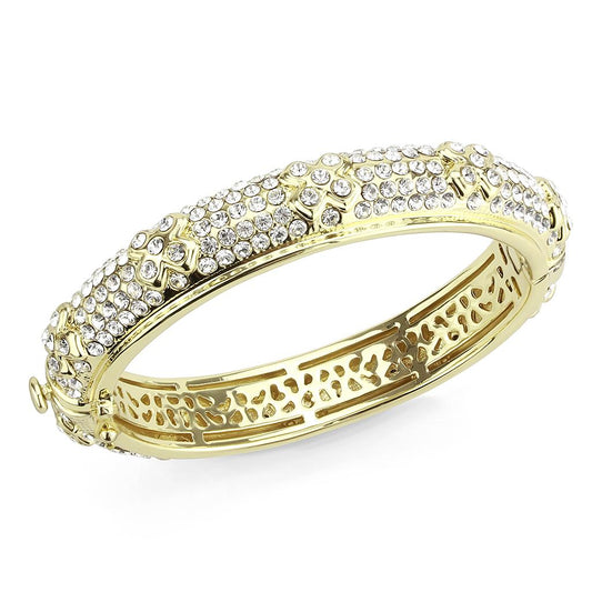LO4339 - Gold Brass Bangle with Top Grade Crystal in Clear-0