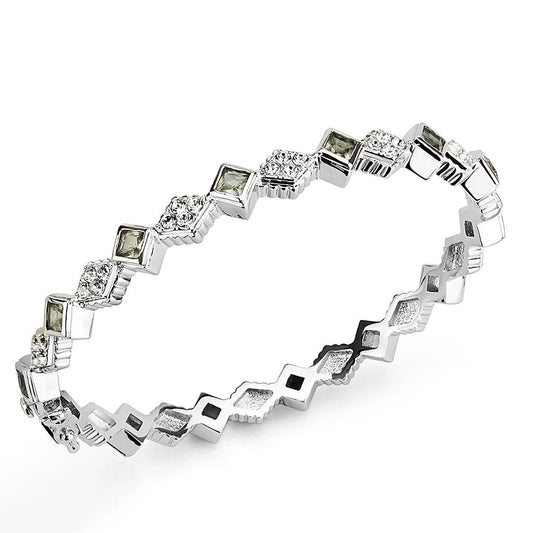 LO4340 - Rhodium Brass Bangle with Synthetic in Gray-0