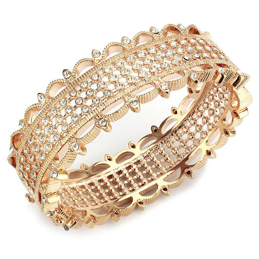 LO4344 - Rose Gold Brass Bangle with Top Grade Crystal in Clear-0