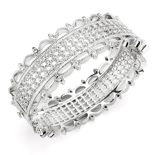 LO4346 - Rhodium Brass Bangle with Top Grade Crystal in Clear-0