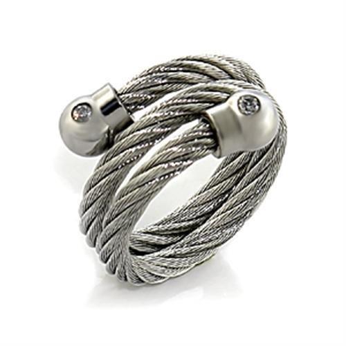 LO440 - High polished (no plating) Stainless Steel Ring with AAA Grade CZ in Clear-0