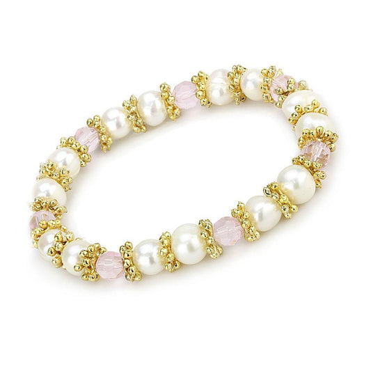 LO4655 - Antique Silver White Metal Bracelet with Synthetic Pearl in Rose-0