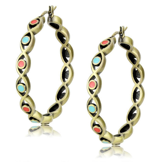 LO4679 - Antique Silver Brass Earrings with Epoxy in Multi Color-0