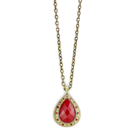 LO4686 - Antique Copper Brass Chain Pendant with Synthetic Synthetic Stone in Red Series-0