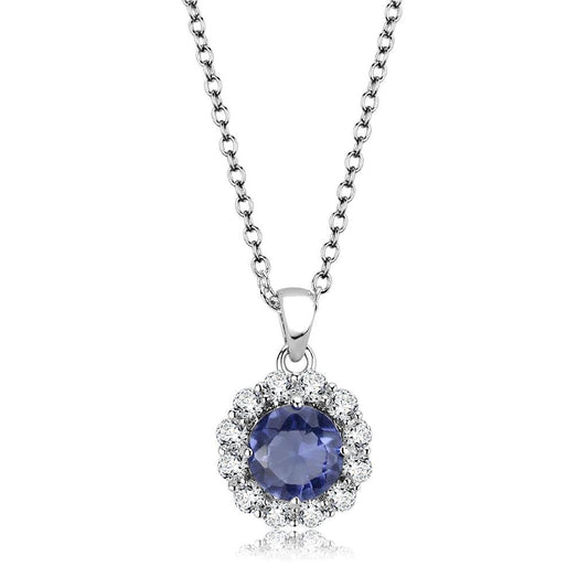 LO4697 - Rhodium Brass Chain Pendant with Synthetic Synthetic Glass in Tanzanite-0