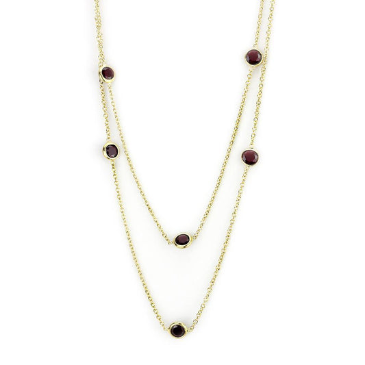 LO4702 - Gold Brass Necklace with AAA Grade CZ in Garnet-0