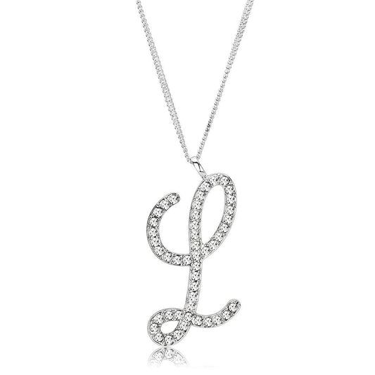 LO4709 - Silver Brass Chain Pendant with Top Grade Crystal in Clear-0