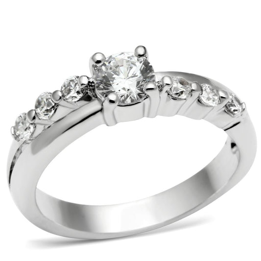 LO4713 - Rhodium Brass Ring with AAA Grade CZ in Clear-0
