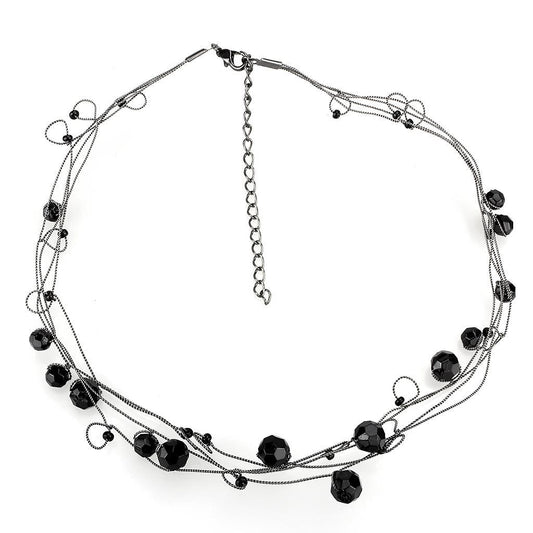 LO4714 - Ruthenium White Metal Necklace with Synthetic Synthetic Glass in Jet-0