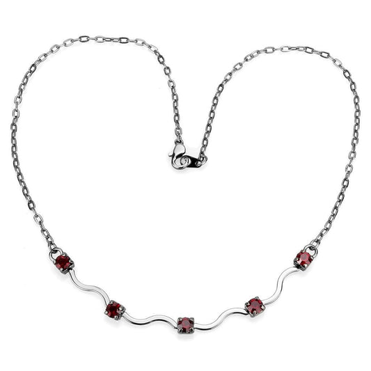 LO4730 - Ruthenium White Metal Necklace with AAA Grade CZ in Siam-0