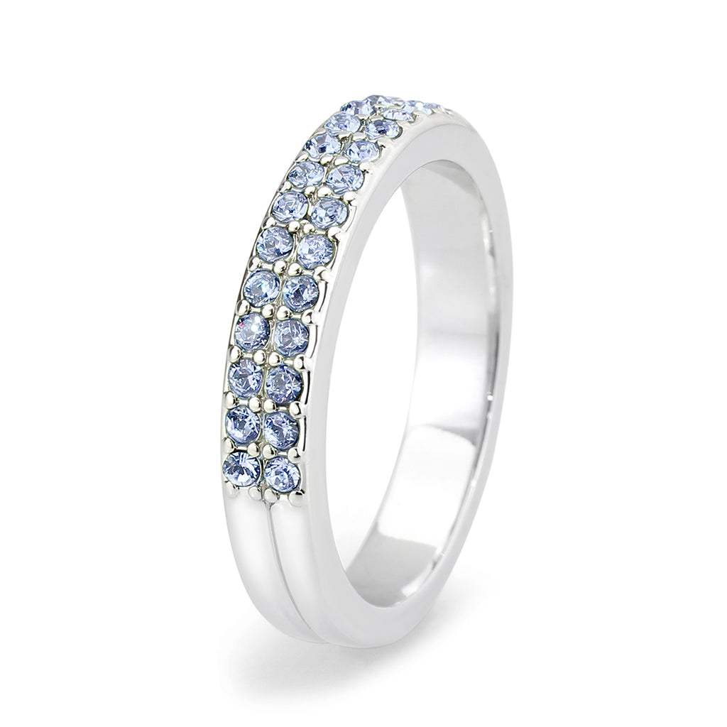 LO4760 - Rhodium Brass Ring with Top Grade Crystal in Aquamarine-4