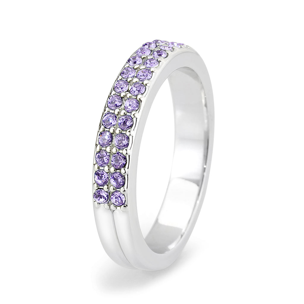 LO4761 - Rhodium Brass Ring with Top Grade Crystal in Tanzanite-4