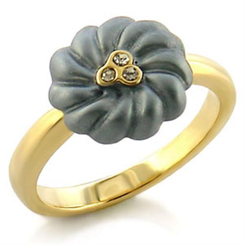 LO503 - Gold White Metal Ring with Top Grade Crystal in Black Diamond-0