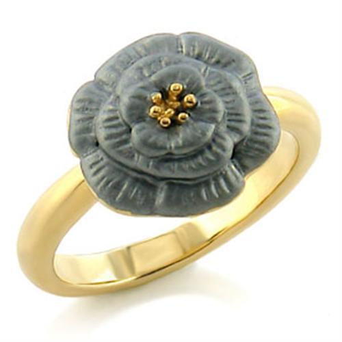 LO507 - Gold White Metal Ring with Top Grade Crystal in Light Smoked-0