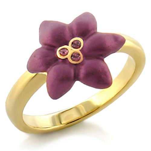 LO513 - Gold White Metal Ring with Top Grade Crystal in Amethyst-0