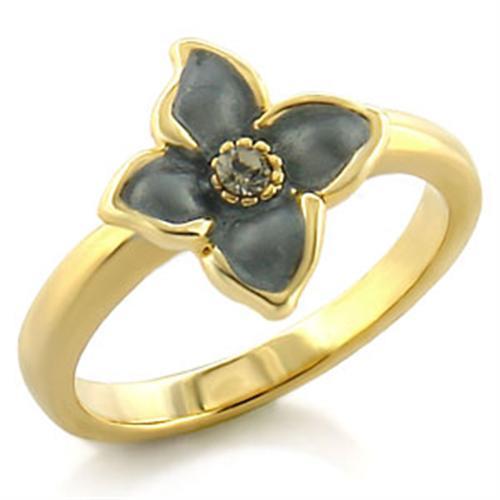 LO518 - Gold White Metal Ring with Top Grade Crystal in Black Diamond-0