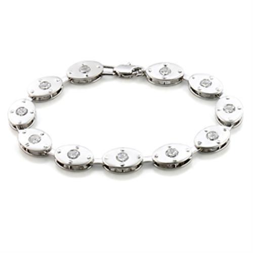 LO581 - Matte Rhodium & Rhodium Brass Bracelet with AAA Grade CZ in Clear-0