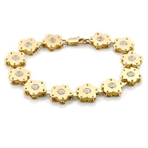 LO596 - Matte Gold & Gold Brass Bracelet with AAA Grade CZ in Clear-0