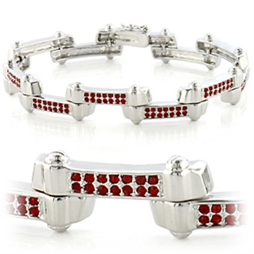 LO610 - Imitation Rhodium Brass Bracelet with Top Grade Crystal in Siam-0