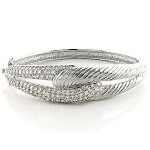 LO614 - Rhodium Brass Bangle with AAA Grade CZ in Clear-0