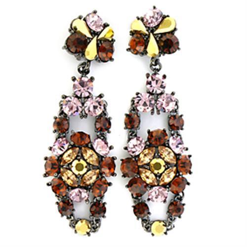 LO629 - Ruthenium White Metal Earrings with Top Grade Crystal in Multi Color-0