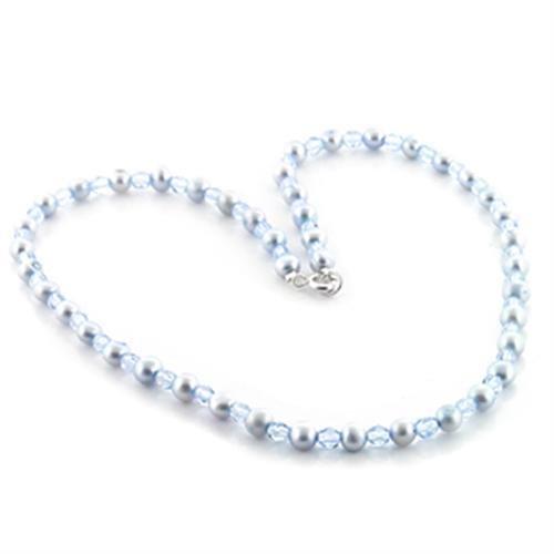 LO733 - Stone Necklace with Synthetic Pearl in Light Sapphire-0