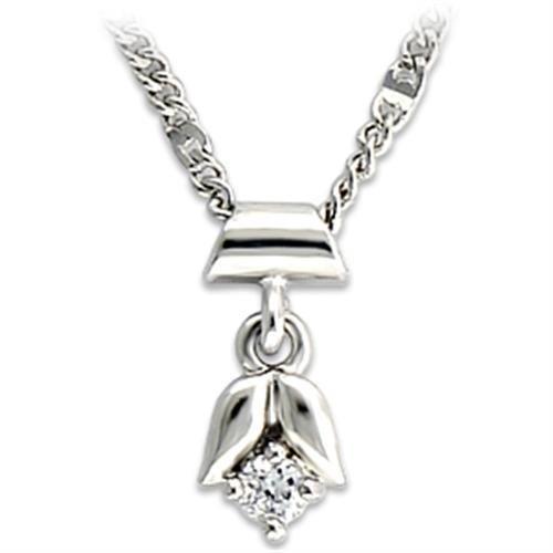 LO735 - Rhodium Brass Chain Pendant with AAA Grade CZ in Clear-0