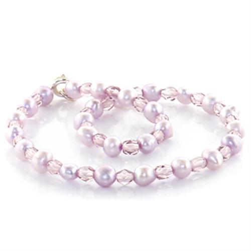 LO767 - Stone Anklet with Synthetic Pearl in Light Amethyst-0