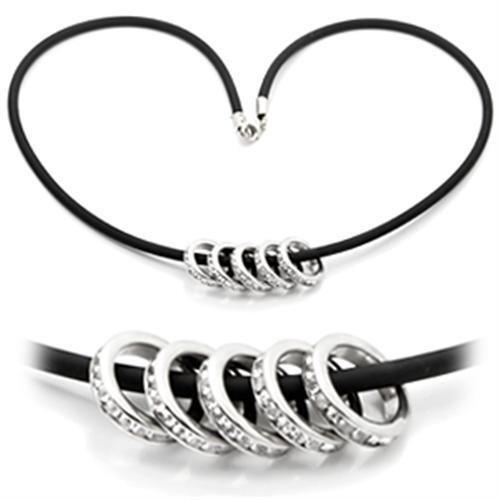 LO826 - Rhodium Brass Chain Pendant with Top Grade Crystal in Clear-0