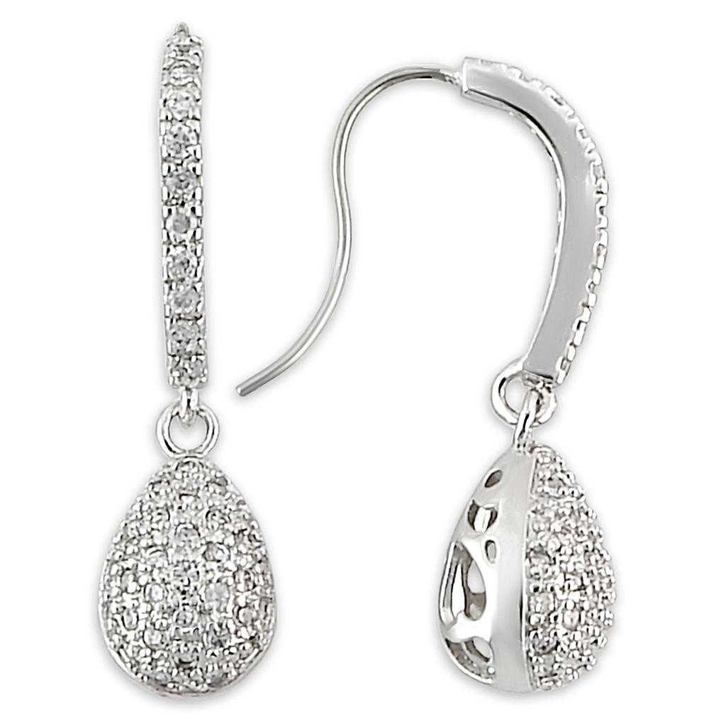 LO892 - Rhodium Brass Earrings with AAA Grade CZ in Clear-0