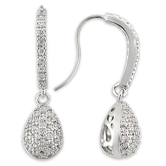 LO892 - Rhodium Brass Earrings with AAA Grade CZ in Clear-0