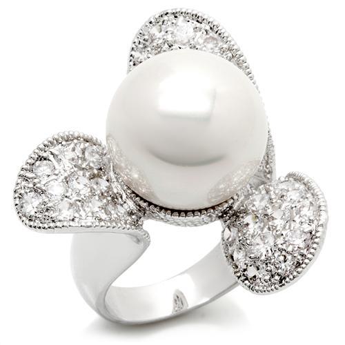 LO896 - Rhodium Brass Ring with AAA Grade CZ in Clear-0