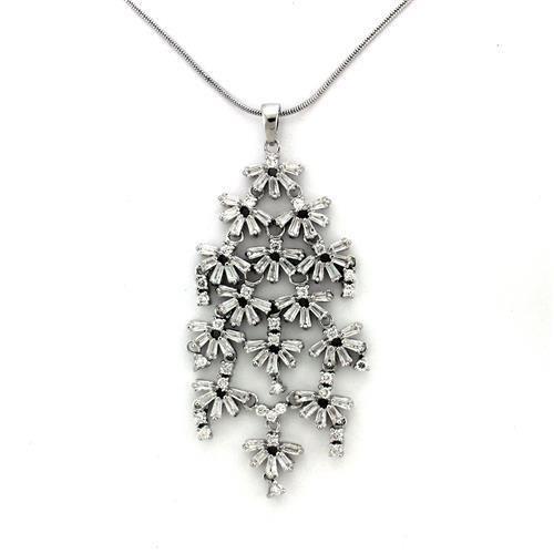 LOA1311 - Rhodium Brass Chain Pendant with AAA Grade CZ in Clear-0