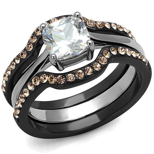 LOA1343 - IP Black(Ion Plating) Stainless Steel Ring with AAA Grade CZ in Clear-0