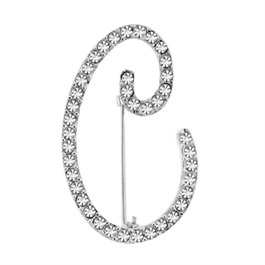 LOA1361 - Rhodium Brass Brooches with Top Grade Crystal in Clear-0