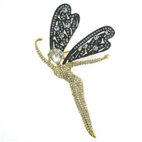LOA280 - Gold Brass Brooches with Top Grade Crystal in Clear-0