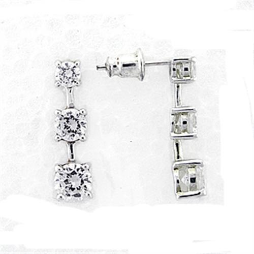 LOA379 - High-Polished 925 Sterling Silver Earrings with AAA Grade CZ in Clear-0