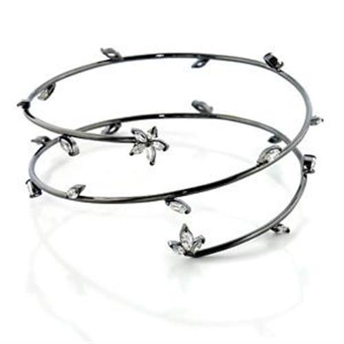 LOA454 - Ruthenium Brass Arm Loop with AAA Grade CZ in Clear-0