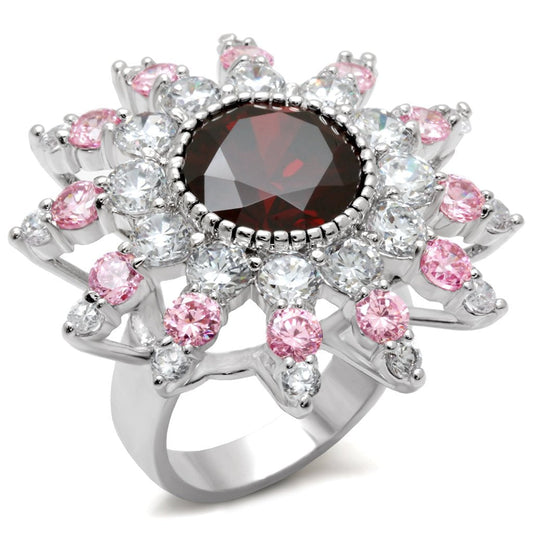 LOA458 - Rhodium Brass Ring with AAA Grade CZ in Multi Color-0