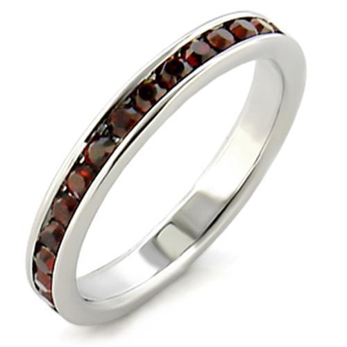 LOA509 - High-Polished 925 Sterling Silver Ring with Top Grade Crystal in Garnet-0