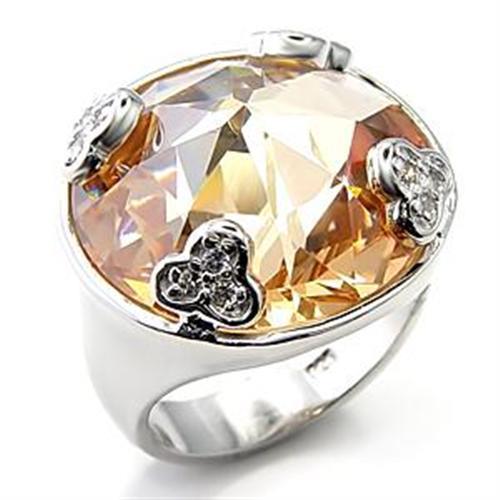 LOA514 - Rhodium 925 Sterling Silver Ring with AAA Grade CZ in Champagne-0